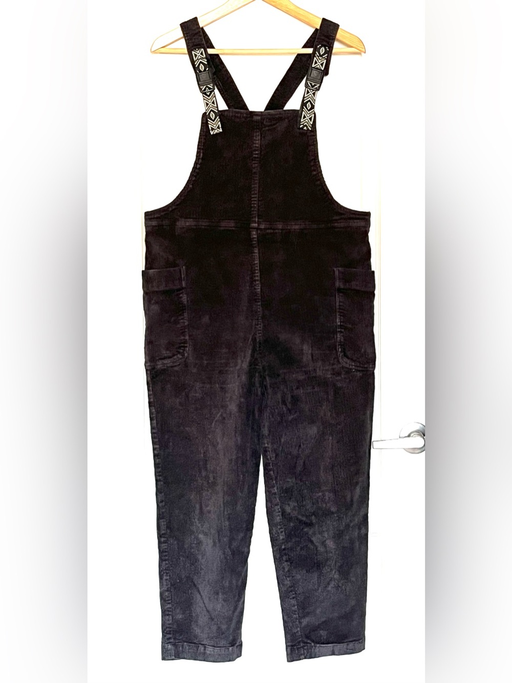 KAVU San Juan Black Corduroy Overalls Size S Small Webbing Straps Cargo Gorpcore